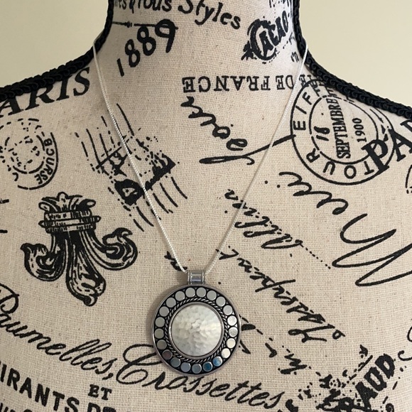 Silver-tone Statement Necklace with Round Pendant Handmade Upcycled Sustanible - Picture 3 of 6